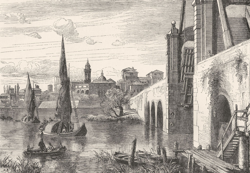 ITALY. View of Mantua from the Bridge of San Giorgio 1877 old antique print